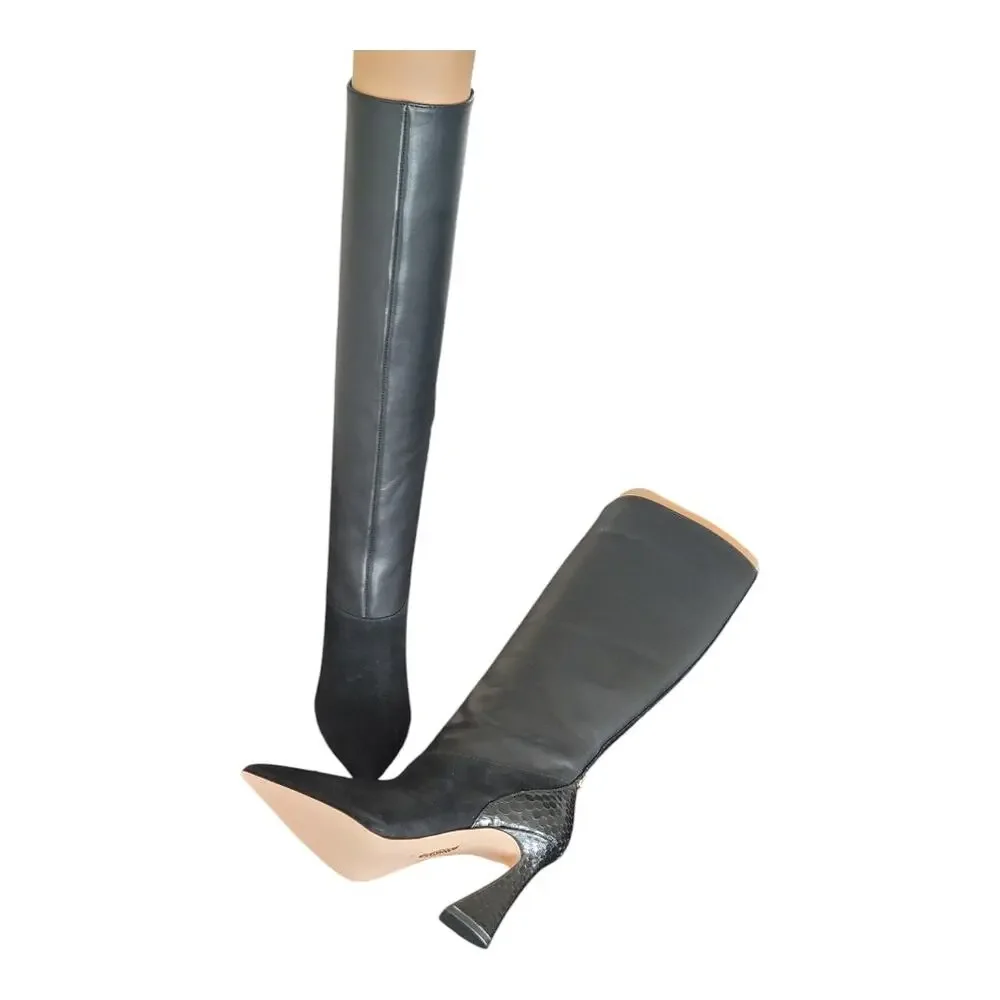 Louise Et Cie Jacobi Mixed Leather Knee High Boots Pointed‎ Toe Women's US 5M